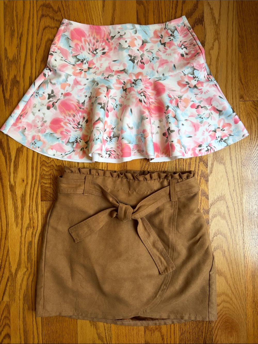 Bundle of 2 Abercrombie & Fitch Kids Pink Floral Circle Skirt & Faux Suede Skirt